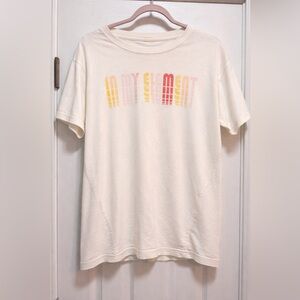 AERIE Cream Graphic Tee with Pastel Yellow and Pink Print
